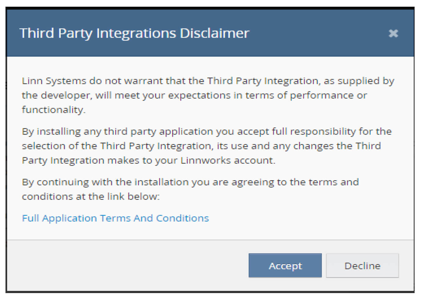 Accept Third Party Integrations Disclaimer