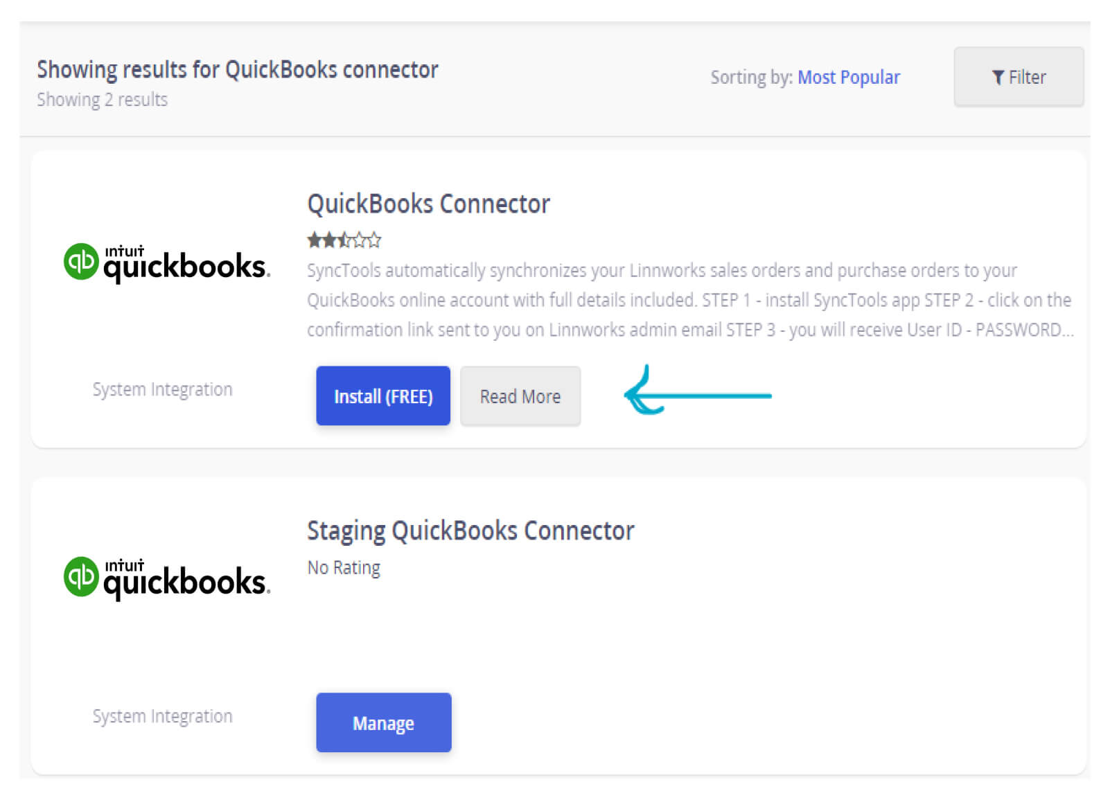 Click on the Read More button of QuickBooks connector tool
